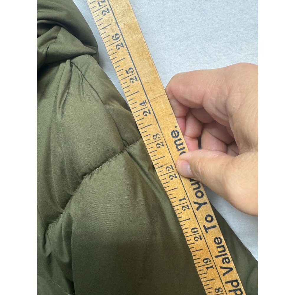 Levis Womens Olive Green Long Hooded Puffer Coat Front Zipper Snap Buttons Small - Picture 13 of 13